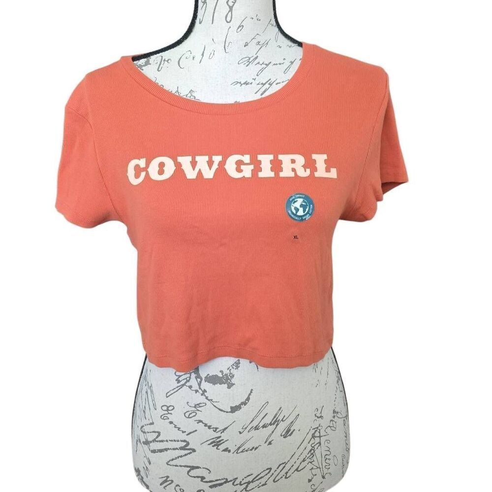 Aeropostale Women's Size XL Orange Ribbed Cowgirl Soft Cropped Baby Tee